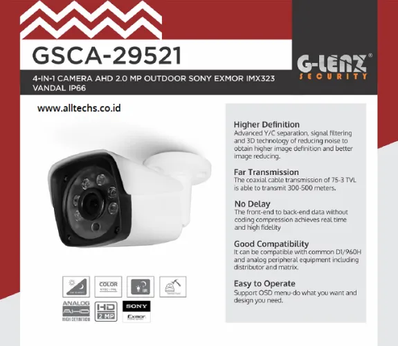 G-LENZ 4-IN-1 CAMERA AHD 2.0 MP OUTDOOR SONY EXMOR IMX323 VANDAL IP66 GSCA-29521 3 29521