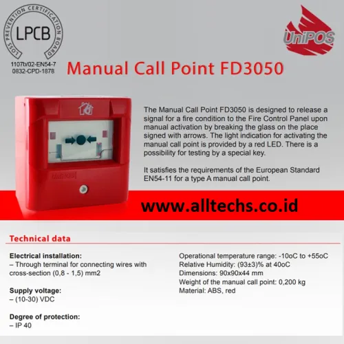 Fire Alarm-UniPos-Conventional-Manual Call Point/Break Glass-FD 3050