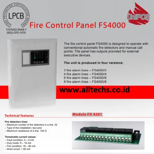 Unipos Fire Alarm-UniPos-Conventional-Fire Control Panel-FS4000-4 Zone 1 unipos5